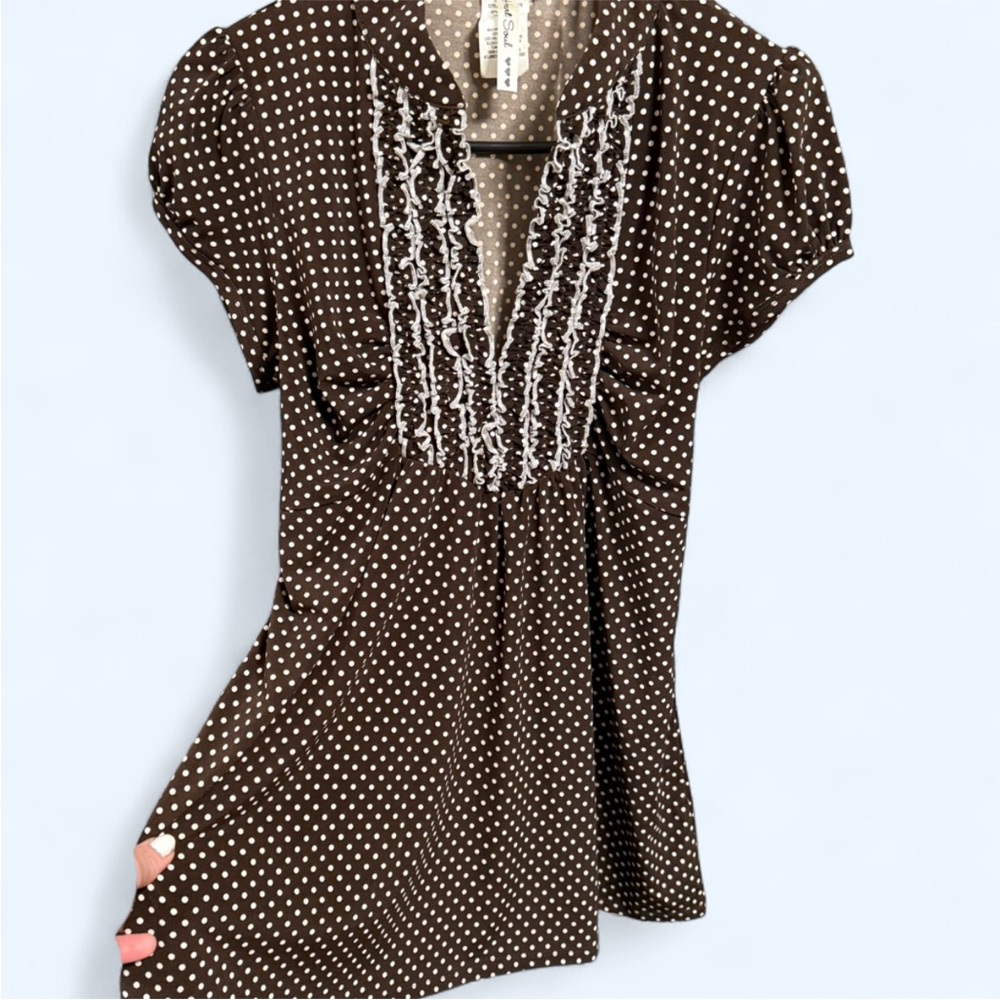 Heart Soul Chocolate Polka Dot Ruffle Blouse
